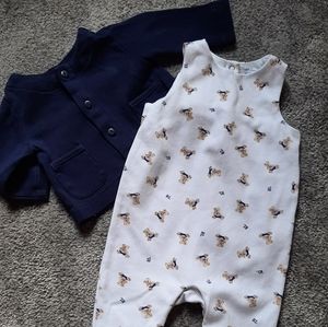 Ralph Lauren white and navy blue bodysuit set "bear design" 3 months